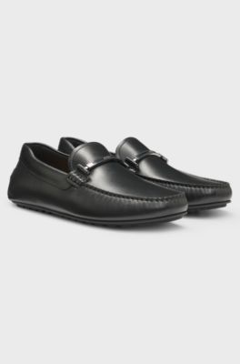 Nappa-leather driver shoes with branded hardware, Black