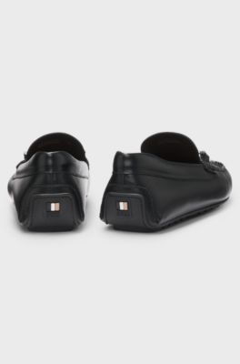 Scarpe driver in nappa con dettagli del marchio, Nero
