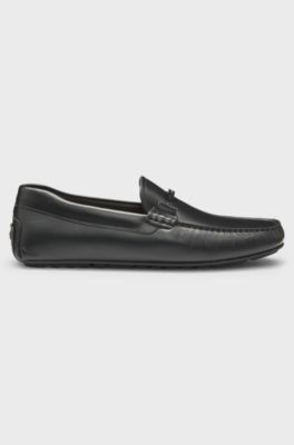 Scarpe driver in nappa con dettagli del marchio, Nero