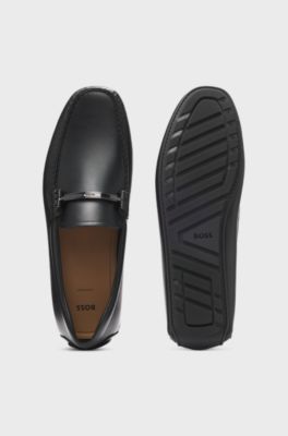 Nappa-leather driver shoes with branded hardware, Black