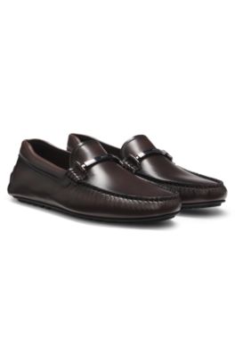 Nappa-leather driver shoes with branded hardware, Dark Brown
