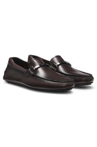 Nappa-leather driver shoes with branded hardware, Dark Brown