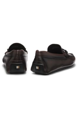 Nappa-leather driver shoes with branded hardware, Dark Brown