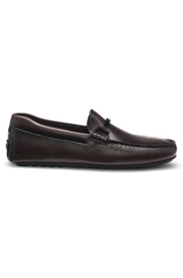 Nappa-leather driver shoes with branded hardware, Dark Brown