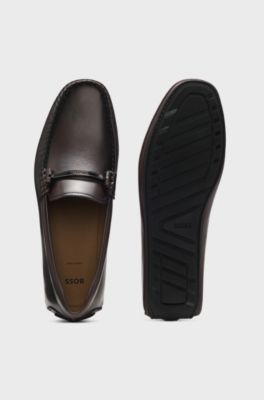Nappa-leather driver shoes with branded hardware, Dark Brown