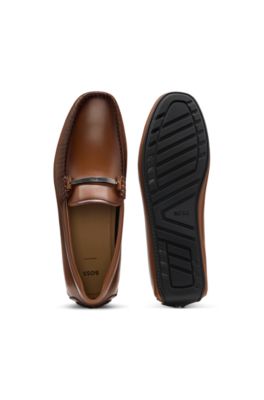 Nappa-leather driver shoes with branded hardware, Brown