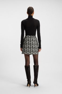 Minirok van licht tweed met dessin, Wit / Zwart