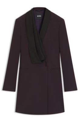 Tuxedo-style dress in virgin wool, Dark Purple