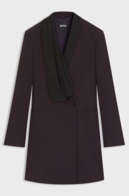 Tuxedo-style dress in virgin wool, Dark Purple