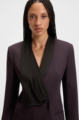 Tuxedo-style dress in virgin wool, Dark Purple