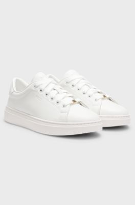 Leather trainers with embossed logos, White