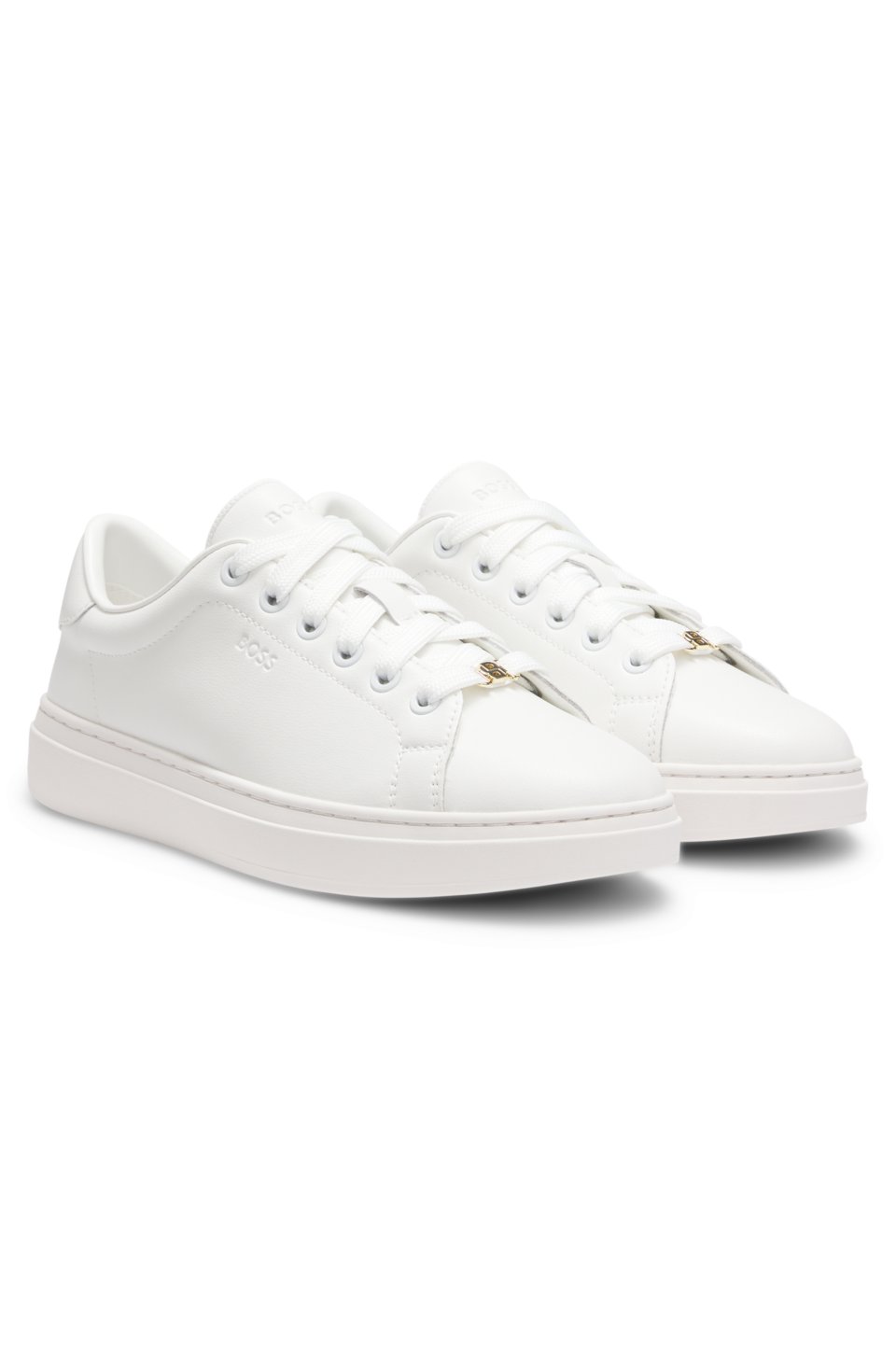 Leather trainers with embossed logos