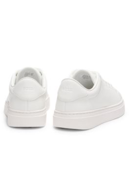 Leather trainers with embossed logos, White
