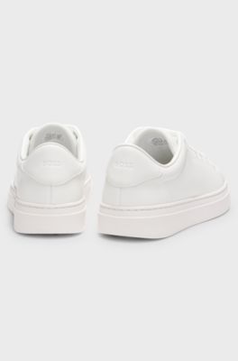 Leather trainers with embossed logos, White