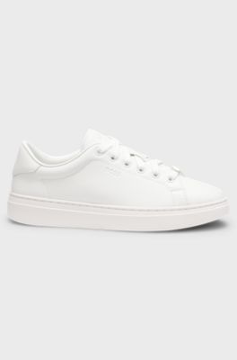 Leren sneakers met reli&euml;flogo&rsquo;s, Wit