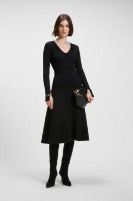 A-line skirt in boiled wool, Black