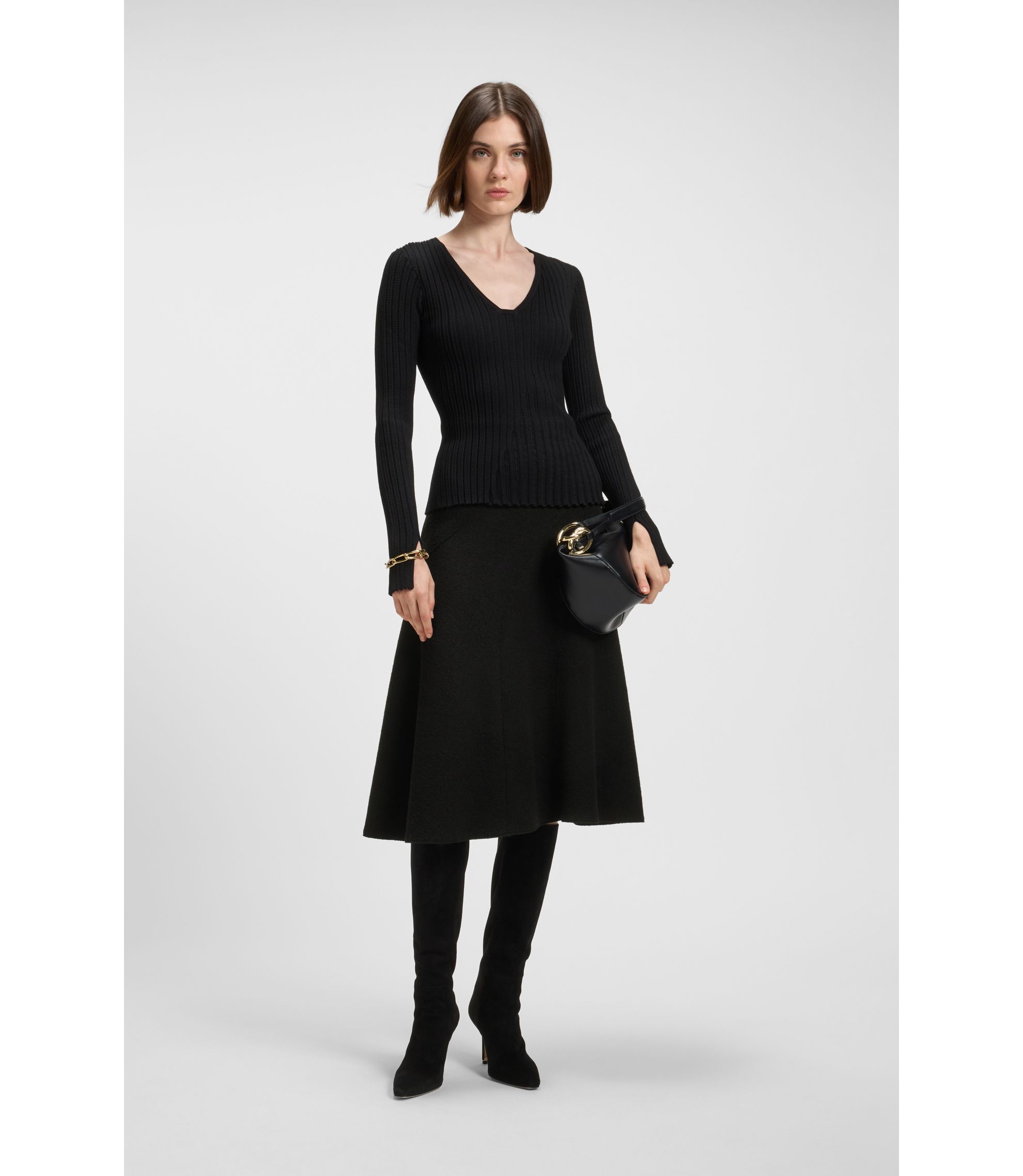 BOSS - A-line skirt in boiled wool - Black