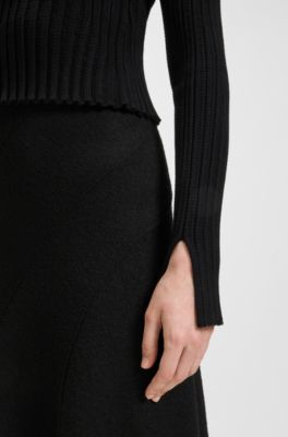A-line skirt in boiled wool, Black