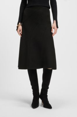 A-line skirt in boiled wool, Black