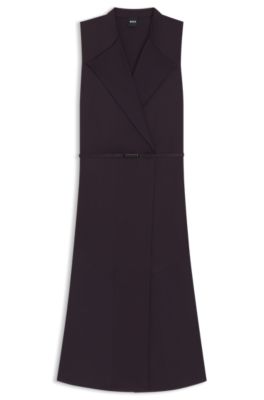 Wrap-front dress in lustrous sable, Dark Purple