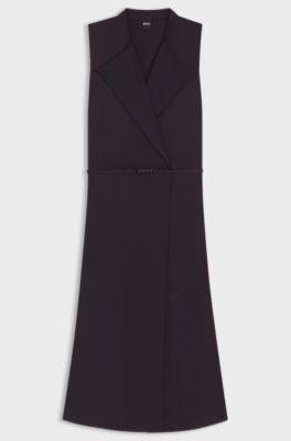 Vestito in tessuto lucido con parte anteriore incrociata, Viola scuro