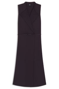 Wrap-front dress in lustrous sable, Dark Purple