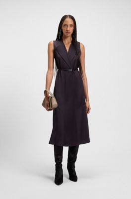 Wrap-front dress in lustrous sable, Dark Purple