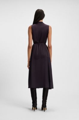 Wrap-front dress in lustrous sable, Dark Purple