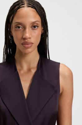 Wrap-front dress in lustrous sable, Dark Purple