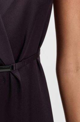 Wrap-front dress in lustrous sable, Dark Purple