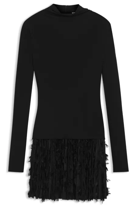 Jersey dress with feathered plissé pleats