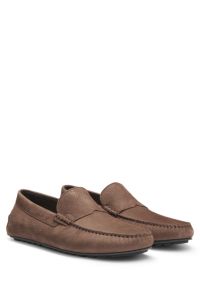 Nubuck-leather loafers with driver sole, Dark Brown
