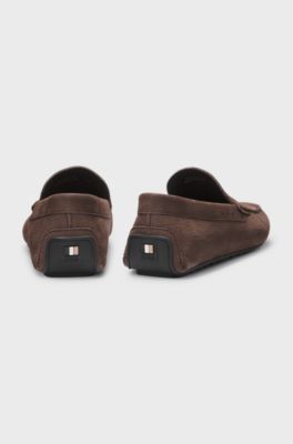 Nubuck-leather loafers with driver sole, Dark Brown