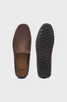 Nubuck-leather loafers with driver sole, Dark Brown