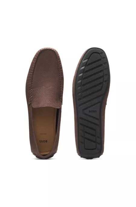 Nubuck-leather loafers with driver sole