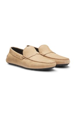 Nubuck-leather loafers with driver sole, Beige