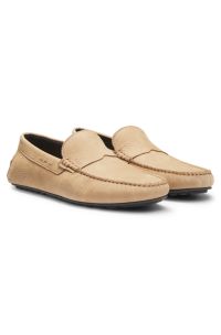 Nubuck-leather loafers with driver sole, Beige