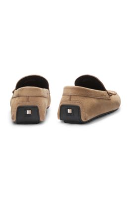 Nubuck-leather loafers with driver sole, Beige