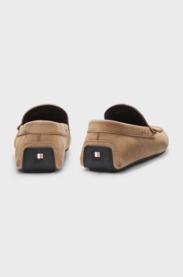Nubuck-leather loafers with driver sole, Beige