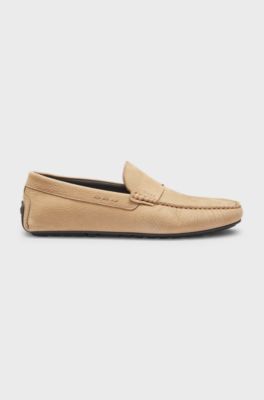 Nubuck-leather loafers with driver sole, Beige