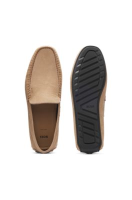 Nubuck-leather loafers with driver sole, Beige