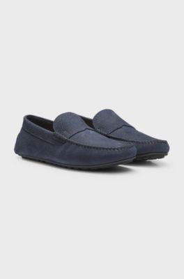 Nubuck-leather loafers with driver sole, Dark Blue
