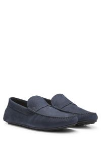 Nubuck-leather loafers with driver sole, Dark Blue