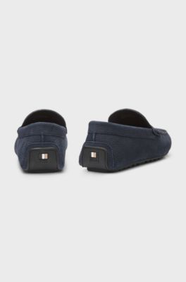 Nubuck-leather loafers with driver sole, Dark Blue