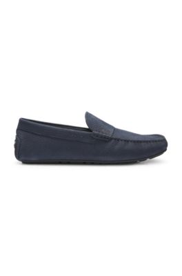 Nubuck-leather loafers with driver sole, Dark Blue