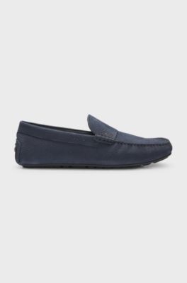 Nubuck-leather loafers with driver sole, Dark Blue