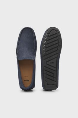 Nubuck-leather loafers with driver sole, Dark Blue