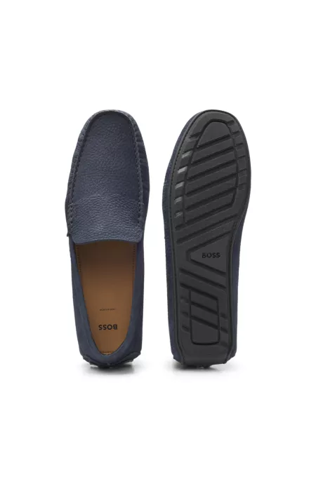 Nubuck-leather loafers with driver sole