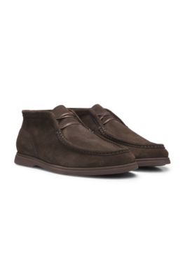 Desert Boots aus Veloursleder mit Naht-Details, Dunkelbraun