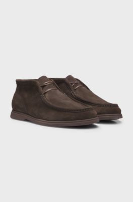 Suede desert boots with stitching details, Dark Brown